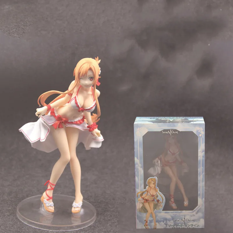 

Boxed 21CM Anime Sword Art Online SAO Yuuki Asuna sexy swimsuit Clothes can be taken off PVC Action figure Model toys fans gifts