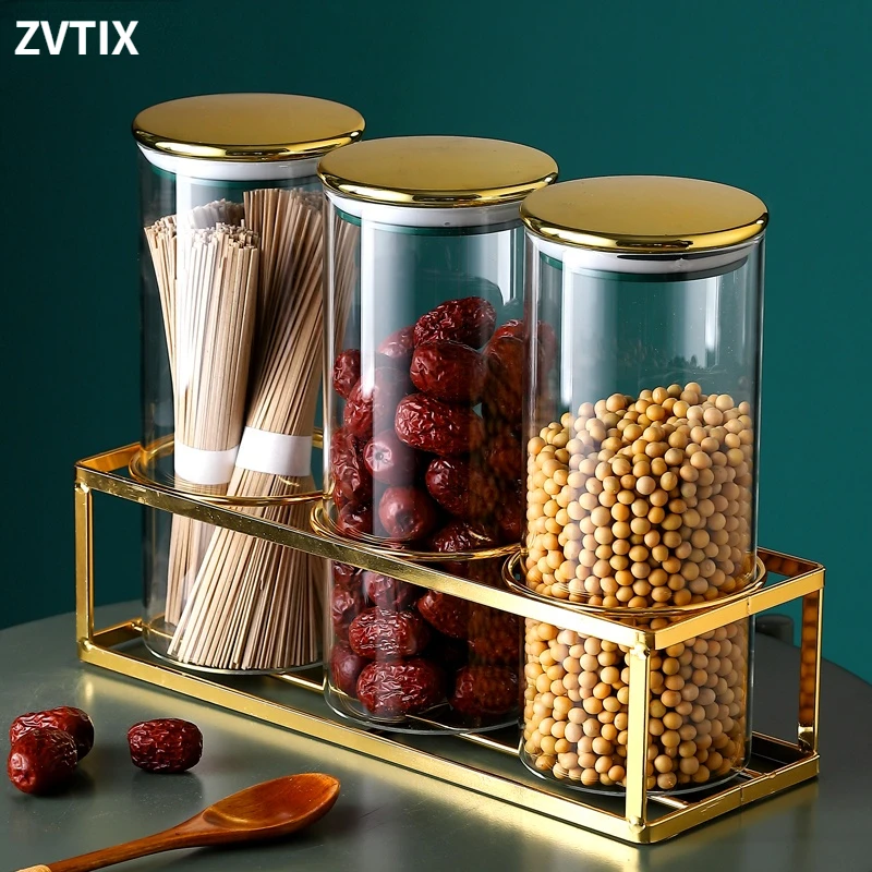 Nordic Glass Sealed Jar Domestic Storage Tank With Lid Storage Box Jar Candy Tea Kitchen Grain Creative Rack Set Jars For Spices