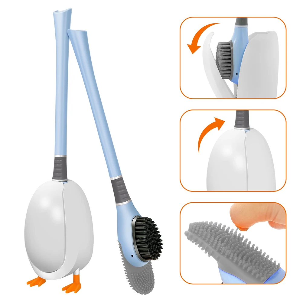 

Cartoon Duck Toilet Brush and Holder Set Silicone Toilet Brush Set Bathroom Cleaning Kit