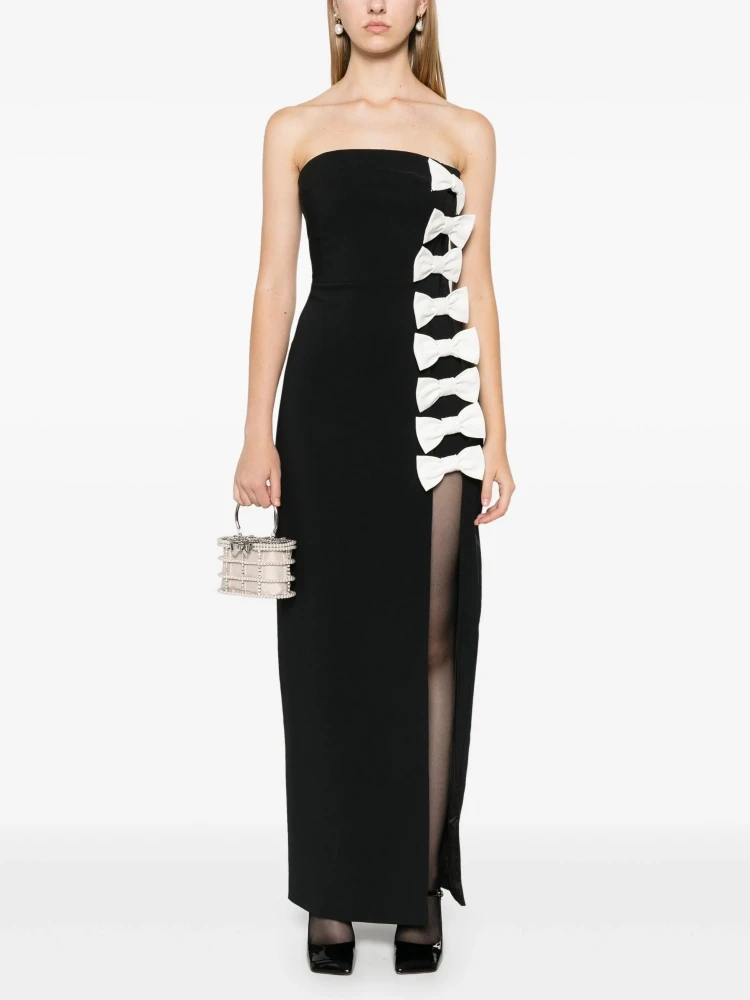 Женское длинное платье без бретелек черное Бархатное облегающее рукавов с