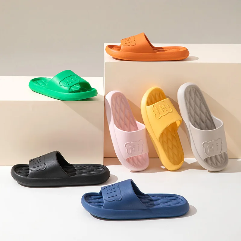 Cute Bear Home Slippers for Women Summer House Bathroom Lightweight EVA Couple Korean Style Cartoon Cool Flats Shoes Slides Male