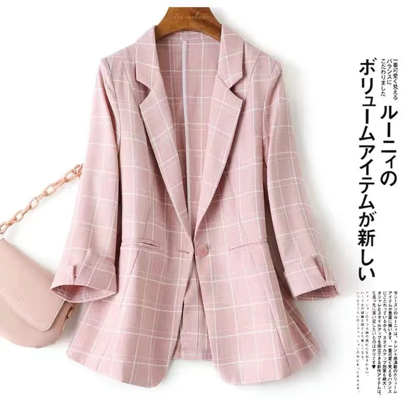 

Summer Blazer Woman 3/4 Sleeve Japan Style Fashion Female Clothing Suit Collar Loose Splicing Single Buckle Movafag
