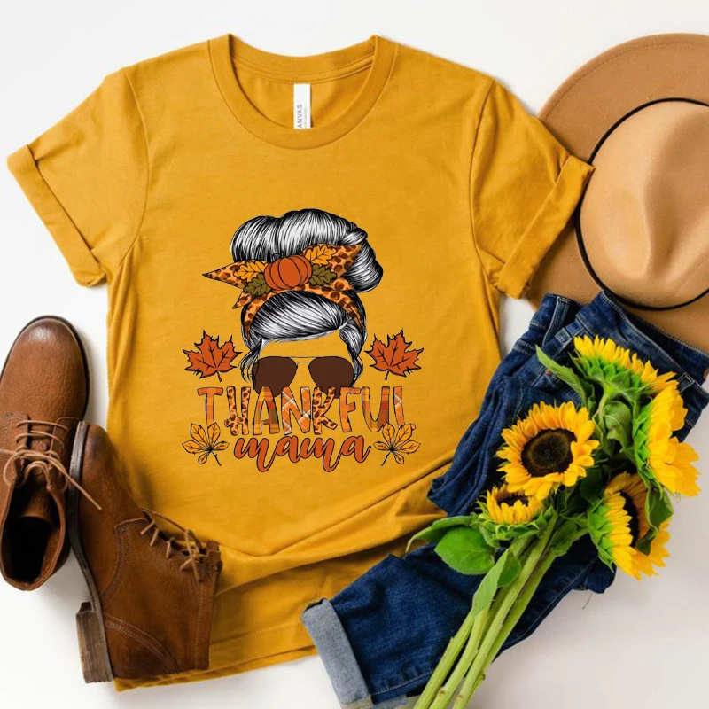 Thankful Mama Shirt Fall Mama Aesthetic Clothes Thanksgiving Tshirt Thankful Fall Family Matching Shirt Thanksgiving Mom Gift L