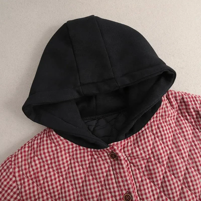 Thick Warm Hooded Coats Women New Arrival Autumn and Winter Vintage Style Plaid Pattern Loose Female Casual Outerwear