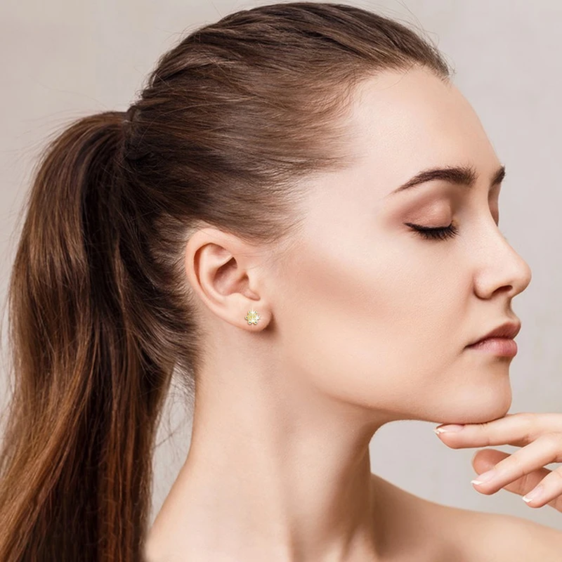 Серьги-гвоздики в виде цветка декор под драгоценный камень цвет серебро стиле