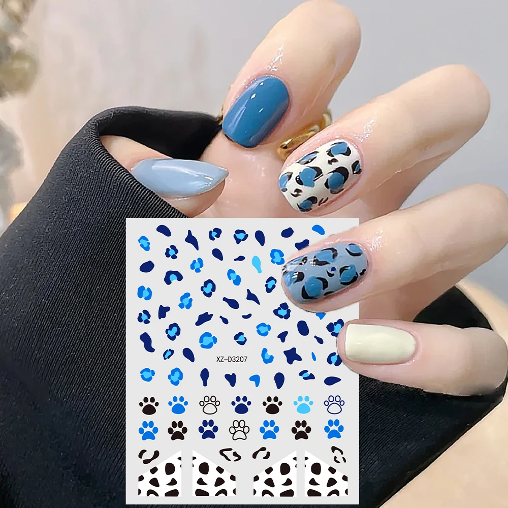 1 шт. синие наклейки с леопардовым принтом 3D французский леопардовый бант