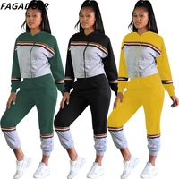 fagadoer fall winter patchwork color tracksuits women hooded long sleeve top and pants two piece sets casual sporty 2pcs outfits