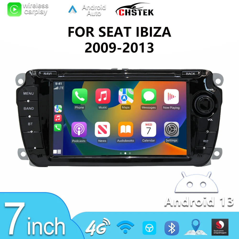 Фото Автомагнитола CHSTEK с CarPlay для Seat Ibiza 2009-2013, сенсорный экран, мультимедиа, GPS, Bluetooth, Wi-Fi, навигация, стереосистема №1