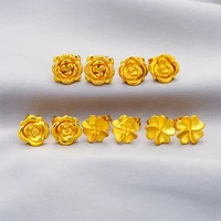 flower shaped fashion stud earrings for girl children lady yellow gold filled charm pretty jewelry gift