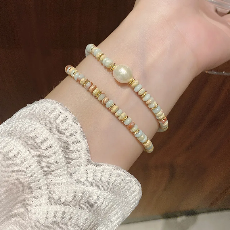 

Shoushan Stone Pearl Beaded Beaded Bracelet Women's Light Luxury Small Group Retro Exquisite New Chinese Folding Bracelet