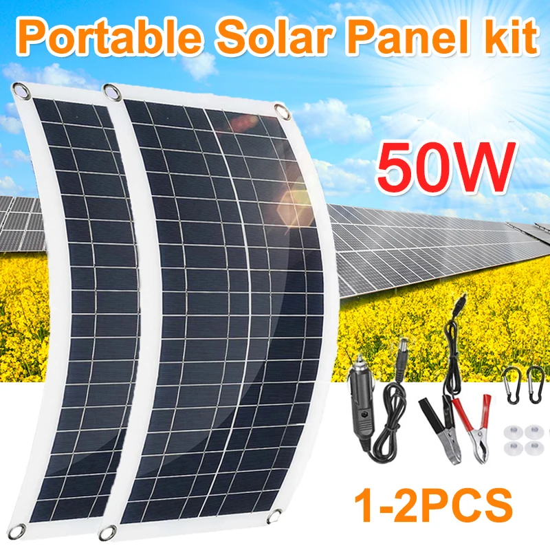 

50W Complete Solar Panel Kit 12V Double USB+DC Output Solar Power Charging High Efficiency Solar Panel Cells for Outdoor Camping