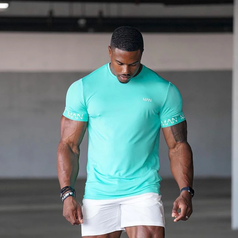

Fashion men's clothing Summer new men's sports fitness quick-drying stretch T-shirt Casual Trend Print Slim Fit Short Sleeves