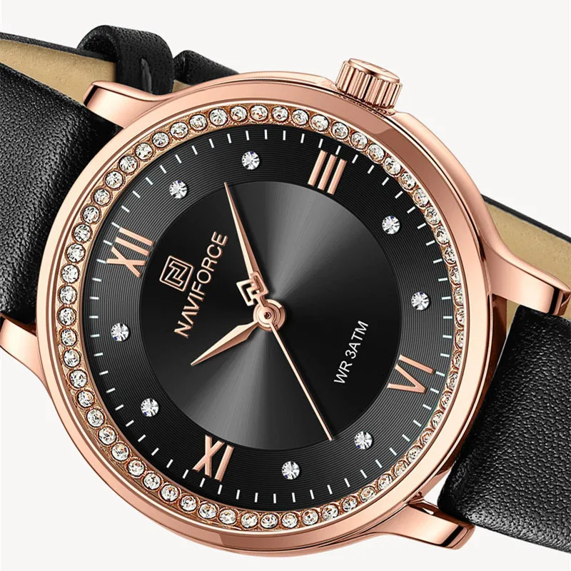 NAVIFORCE Brand Luxury Fashion Women Watches Ladies Casual Quartz Waterproof Leather Bracelet Wristwatches Relogio Feminino