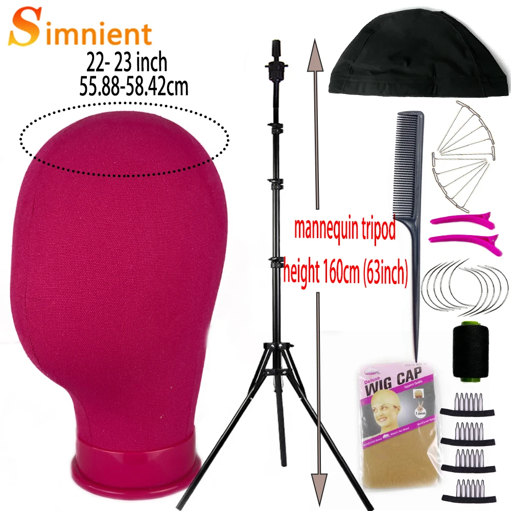 Canvas Block Head For Wig Display Making Hair Styling Mannequin Head WithTripod,Hair Clip,T/C Pin,Thread,Wig Cap Wig Install Kit