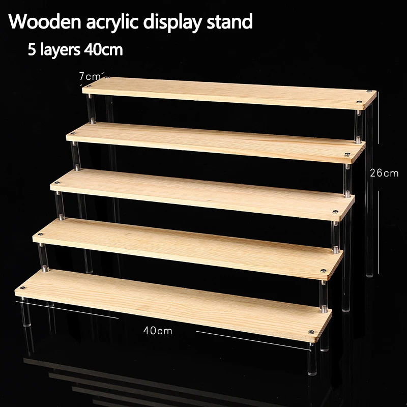 Solid Wood Acrylic Blind Box Display Stand Ladder Figures Stand Binary Sub-model Display Stand Jewelry Cosmetic Storage Rack