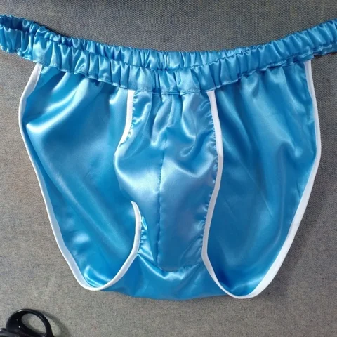 Мужские сексуальные гладкие двусторонние атласные трусики ручной работы, нежные шелковистые текстурные трусы, эротические стринги для трансвеститов, большие размеры