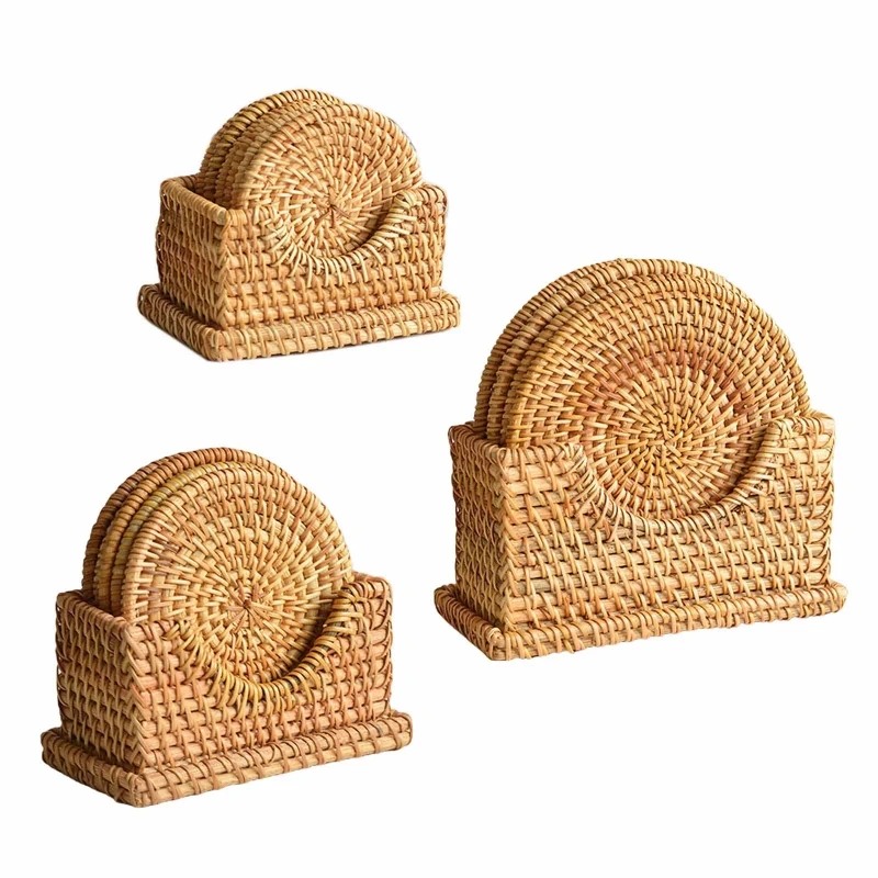 

Rattan Coasters Cup Base Plates Protect Table from High Temperatures Scratches Dropship