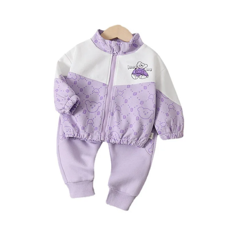 

Спортивные костюмы для маленьких девочек, хлопковая Повседневная куртка и штаны, модная одежда для детей, 2 шт./компл., весна-осень