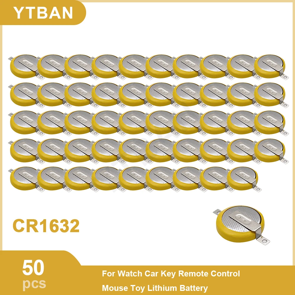

50 шт. CR1632 с паяными вкладками, литиевая батарея 3 в для электронных плат, игрушек, весы, фонари