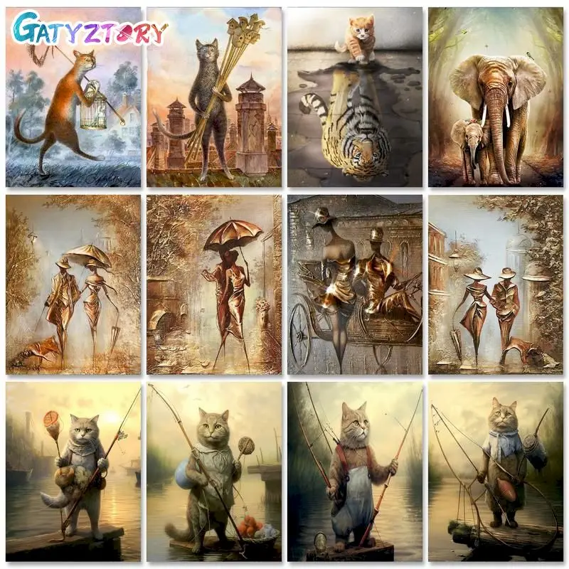 

Картина по номерам GATYZTORY «сделай сам», картина с мультяшным котом, раскраска, уникальный подарок, поделки для взрослых, домашний декор, ручная работа для детей