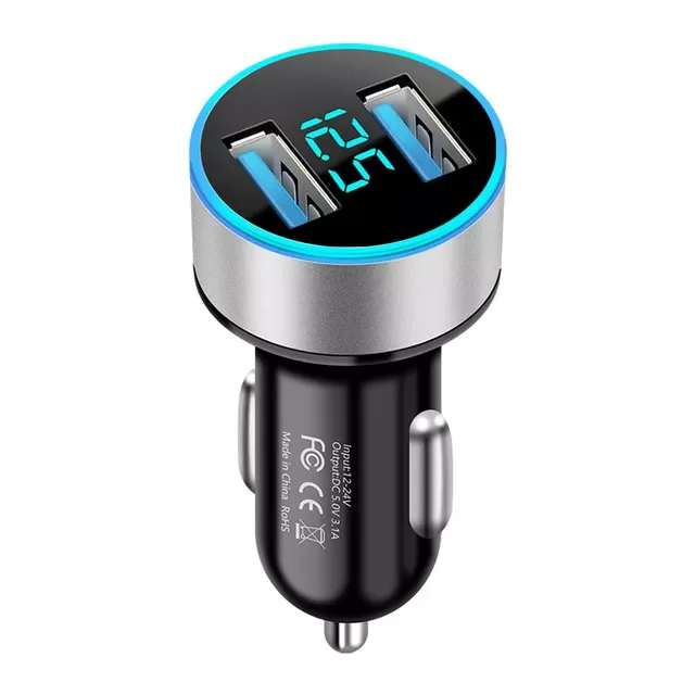 

4.8A Car Charger 5V 2 Ports Fast Charging For Samsung iPhone 12 11 Universal LED Display Dual USB Car-Charger Adapter