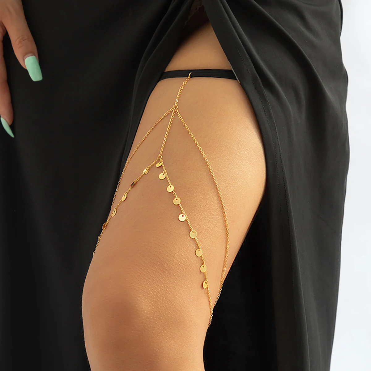 

PuRui Bohemia Multi-layer Metal Thigh Chain Charm Copper Sequins Leg Chain For Women Sexy Body Chain Personality Leg Jewelry