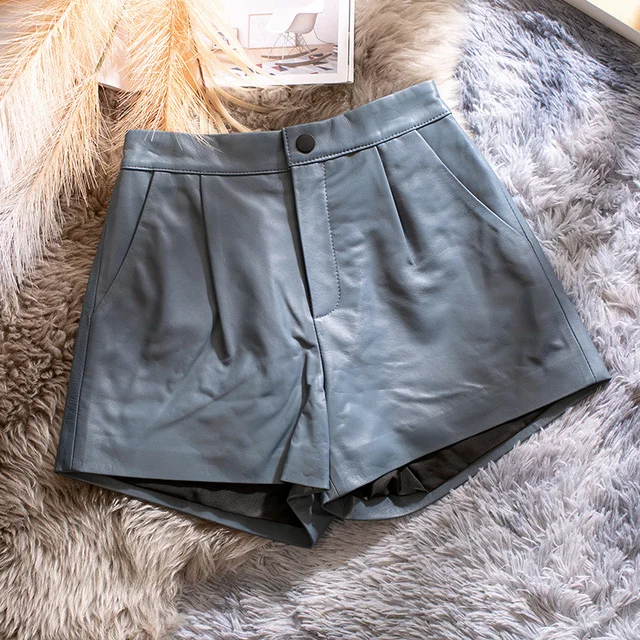 Luxury brand Female Real Sheepskin High Waist Shorts for Women Genuine Leather Short Woman Trousers Spodenki Damskie TN2277