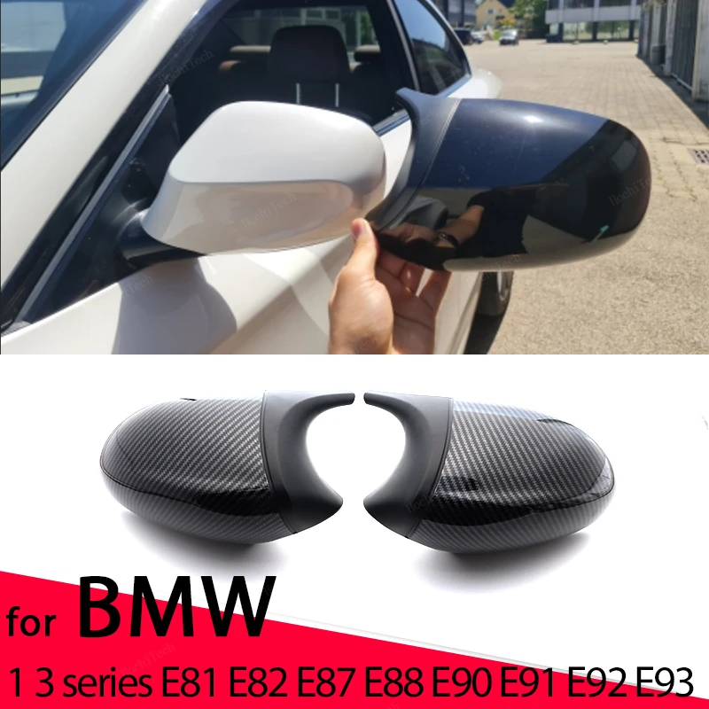 Carbon Fiber Pattern Black Side Mirror cover Caps for BMW E81 E82 E87 E88 E90 E91 E92 E93 M Look Car Accessories