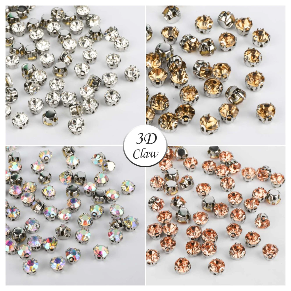 

High Quality 3D Sliver Claws Sew-on Round Rhinestones SS16-SS28 Glitter Crystal Flatback Rhinestones for Sewing Cloth Dress