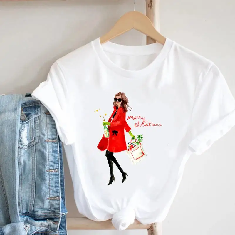 

Women New Year Happy Holiday Festival Lovely 90s Trend Merry Christmas Cartoon Tshirt Graphic 2022 T-shirts Top Travel Tee