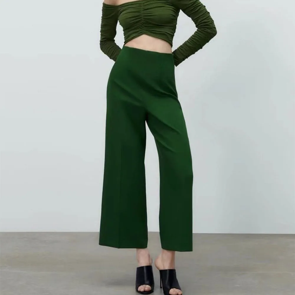 

Women's Clothing 2022 Fashion New High Waist Wide Leg Pants Casual Retro Loose Solid Color Temperament Female Chic Trousers