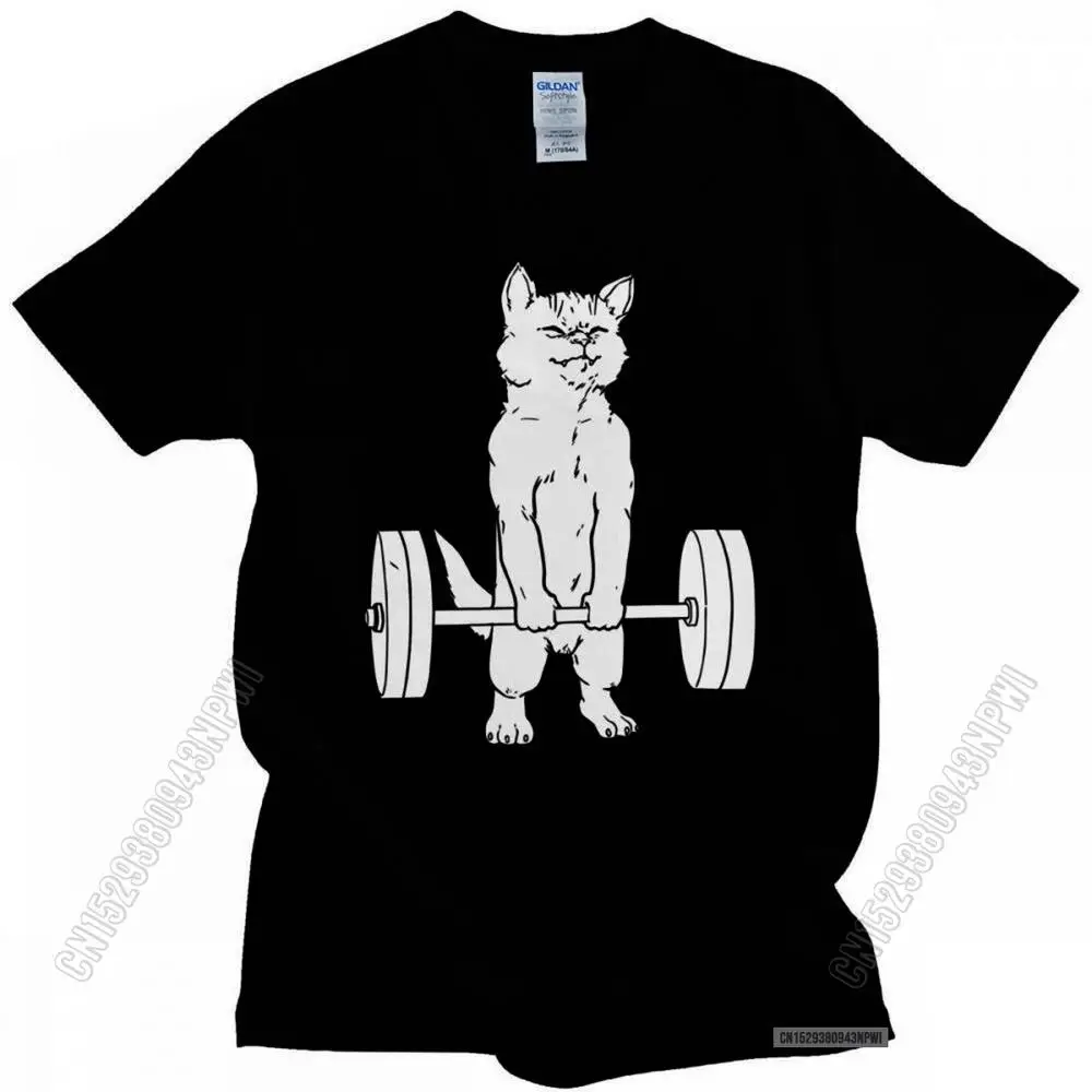 Camiseta divertida de gato de levantamiento de pesas para hombre, camiseta de moda de Deadlift, Camiseta de algodón de cuello redondo de tela suave, camisetas de verano