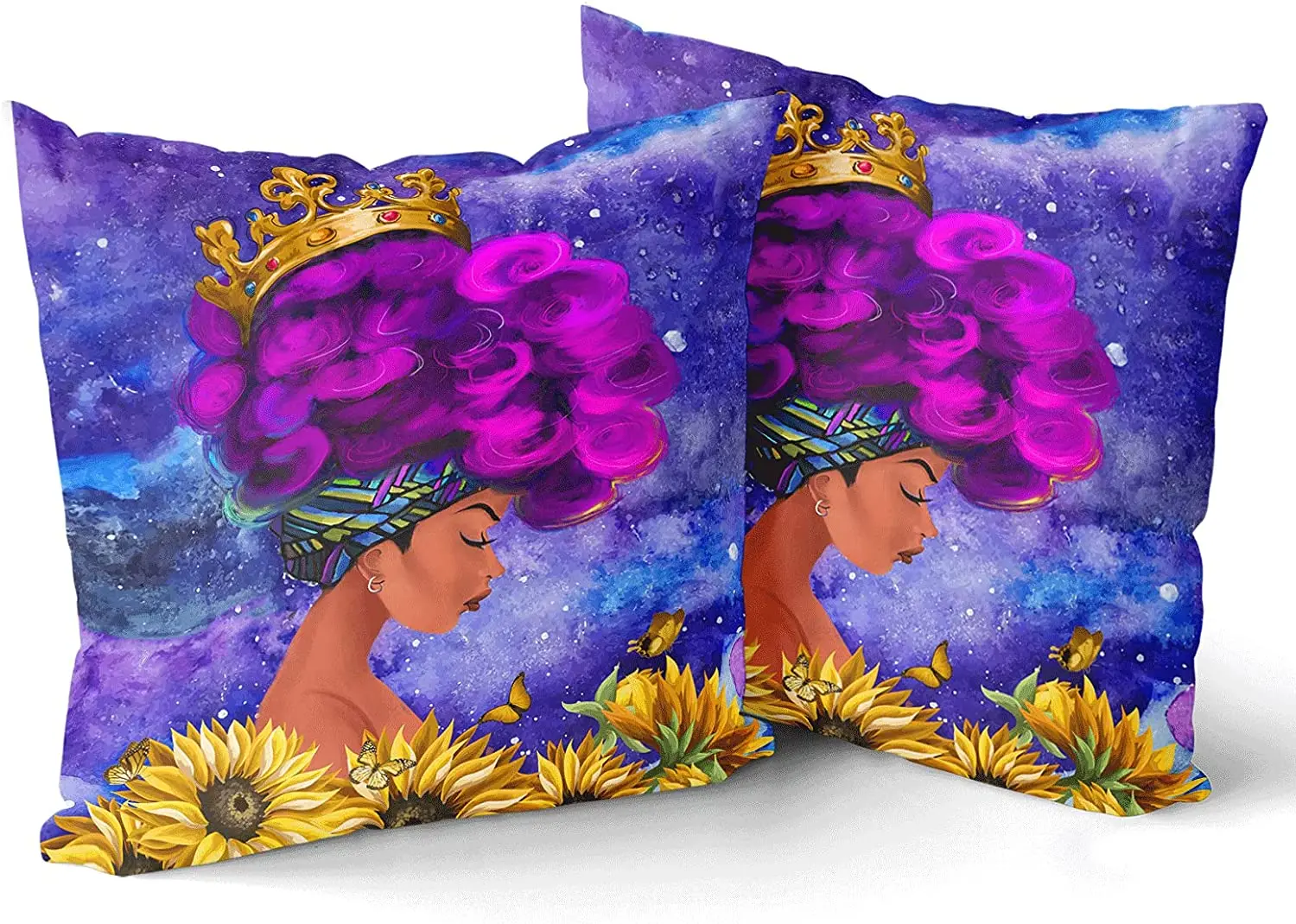 African American Girl Pillows Cover Set of 2 Decorative Pillow Case Cotton Cushion Covers for Travel Sofa Couch Bed Office Car