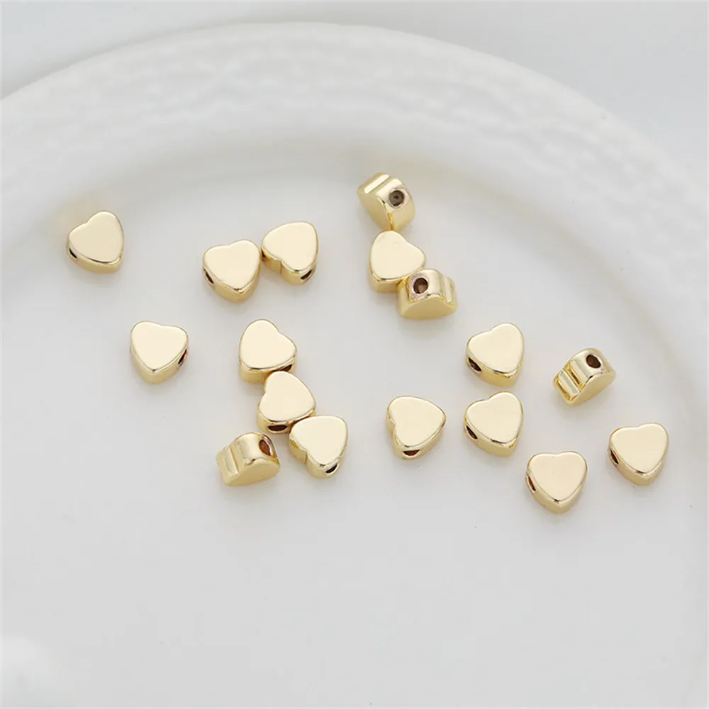 

50pcs 14K gold package flat cross hole love 5mm peach heart beads diy handmade chain accessories