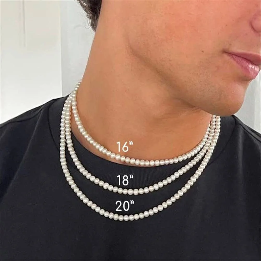 

Single Layer Men's Pearl Necklace Round Beaded Collarbone Chain Pearl Necklace