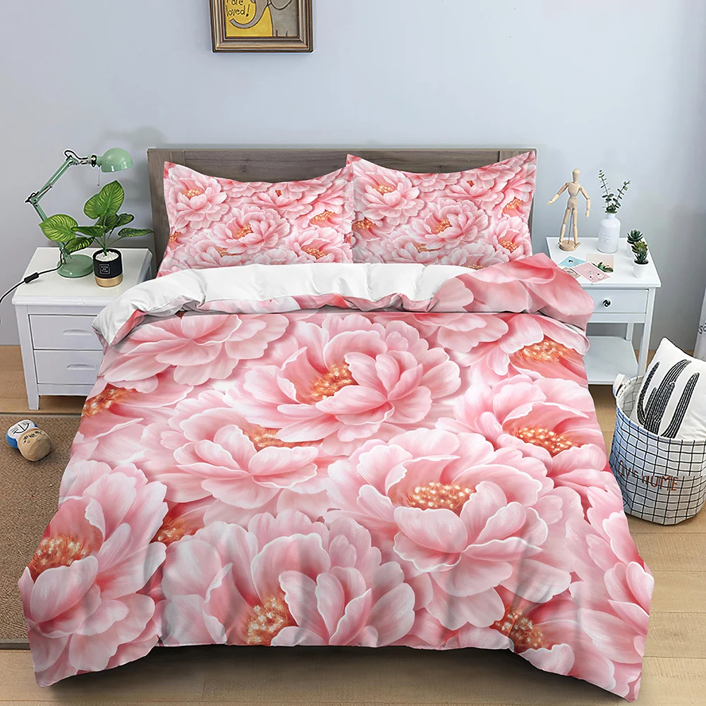 

Pretty Flower Print Bedding Set Single Queen King Size Duvet Cover Quilt Cover Home Bedroom Decoration Pillowcase Polyester
