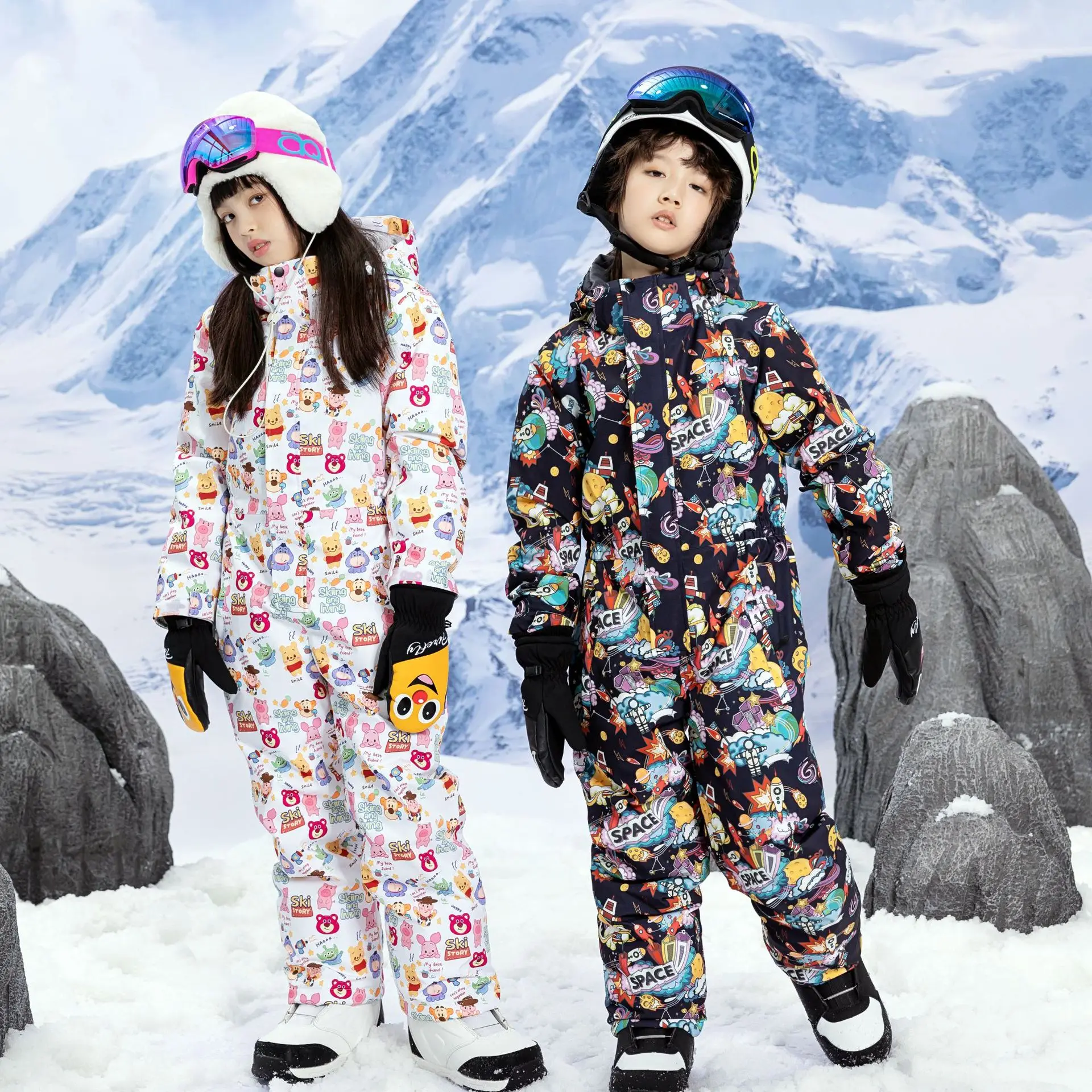 Children One-Piece Ski Suits Boys Girl Snowboard Suit Overalls Windproof Waterproof Kids Ski Set keep Warm Winter Clothing SK052