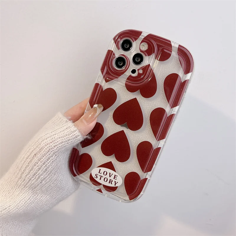 Wine Red Love Phone Case For iPhone 14 13 12 11 Pro XS MAX XR 7 8 Plus Mini SE2020 Silicone Cover Cases