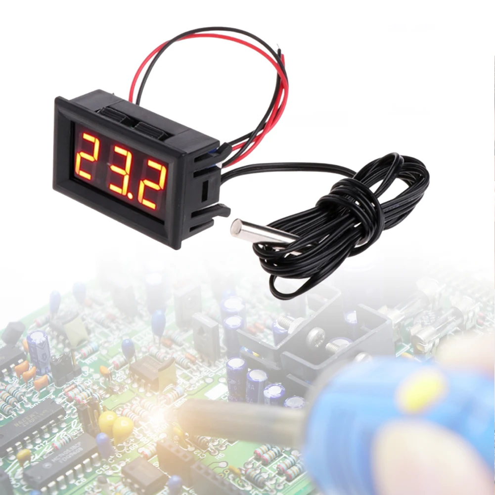 Фото Цифровой LED-термометр-датчик 0,56 дюйма, модуль измерения температуры, детектор, прибор для измерения температуры, 5-12В постоянного тока №2