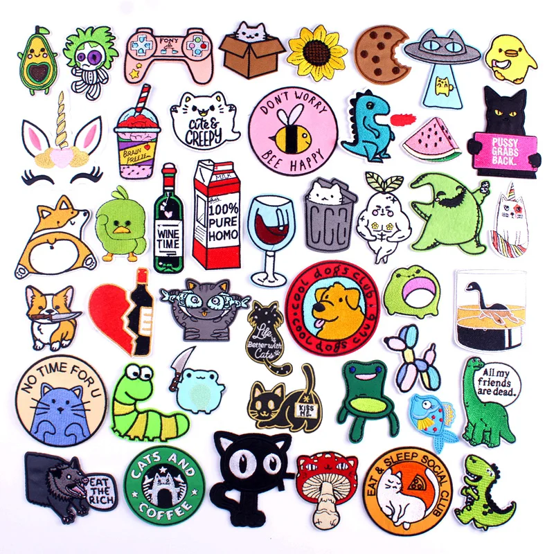 Нашивки с вышивкой в виде животного кота аппликация для детской одежды