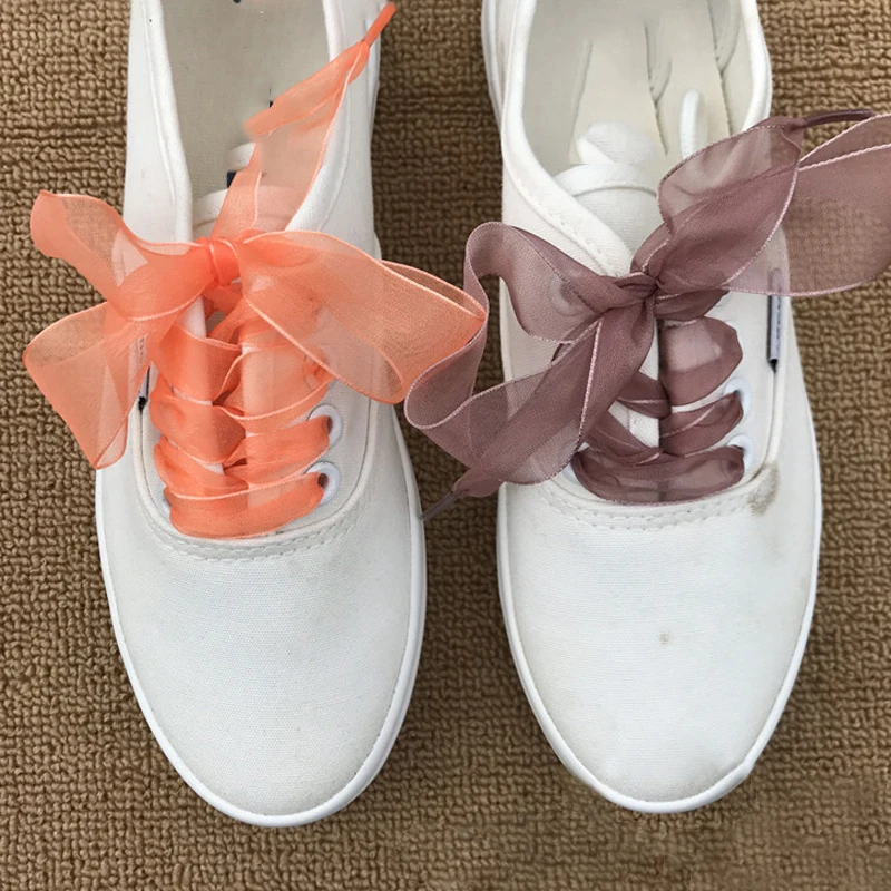 1 Pair Chiffon Yarn Shoelace Flat Shoe Laces Lazy Shoe Lace Sneakers Flat Shoelaces No Tie Shoelace Strings Elastic Shoelaces