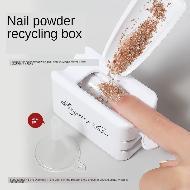 

White Double-layer Plastic Nail Art Powder Portable Storage Box Permeable Powder Container with Small Funnel Nail Tools D302