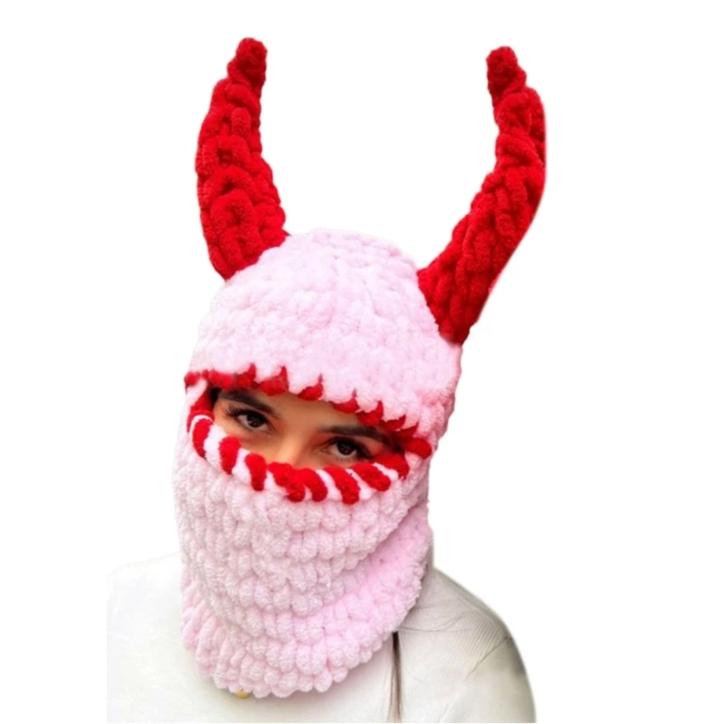 

Beast Horns Lady Hat Knitted Woolen Hat Balaclava Caps Girl Clothing Accessories