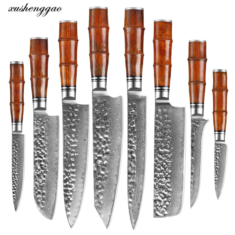 

8 PCS Kitchen Knives Set Sharp Utility Cleaver Sashimi Santoku Nakiri Kiritsuke Paring Boning 67 Layer Damascus Steel Chef Knife