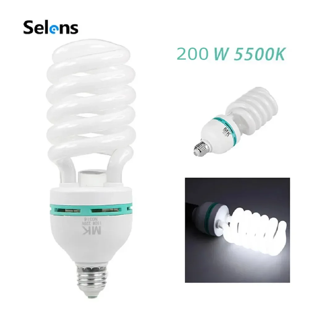 Selens 150W / 200W 5500K Фотолампочка E27 Интерфейс 220V 8000 часов Светодиодный естественный дневной свет Студия Световой ящик
