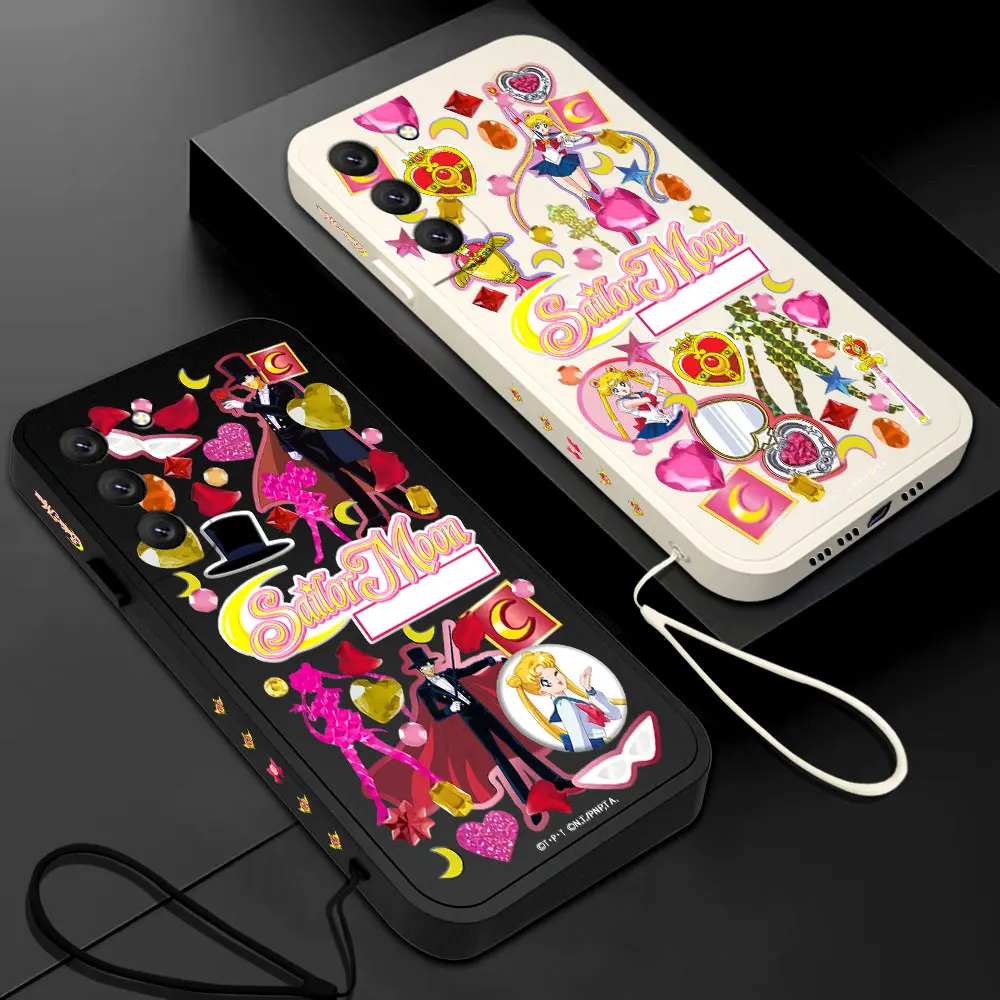 

Cartoon Anime Sailors Moons Phone Case For Samsung Galaxy S23 S22 S21 S20 Ultra FE S10 4G S9 S10E Note 20 10 9 Plus With Lanyard