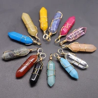new natural stone pillar point hexagonal pendants quartz crystal copper wire winding column jewelry making necklaces accessorie