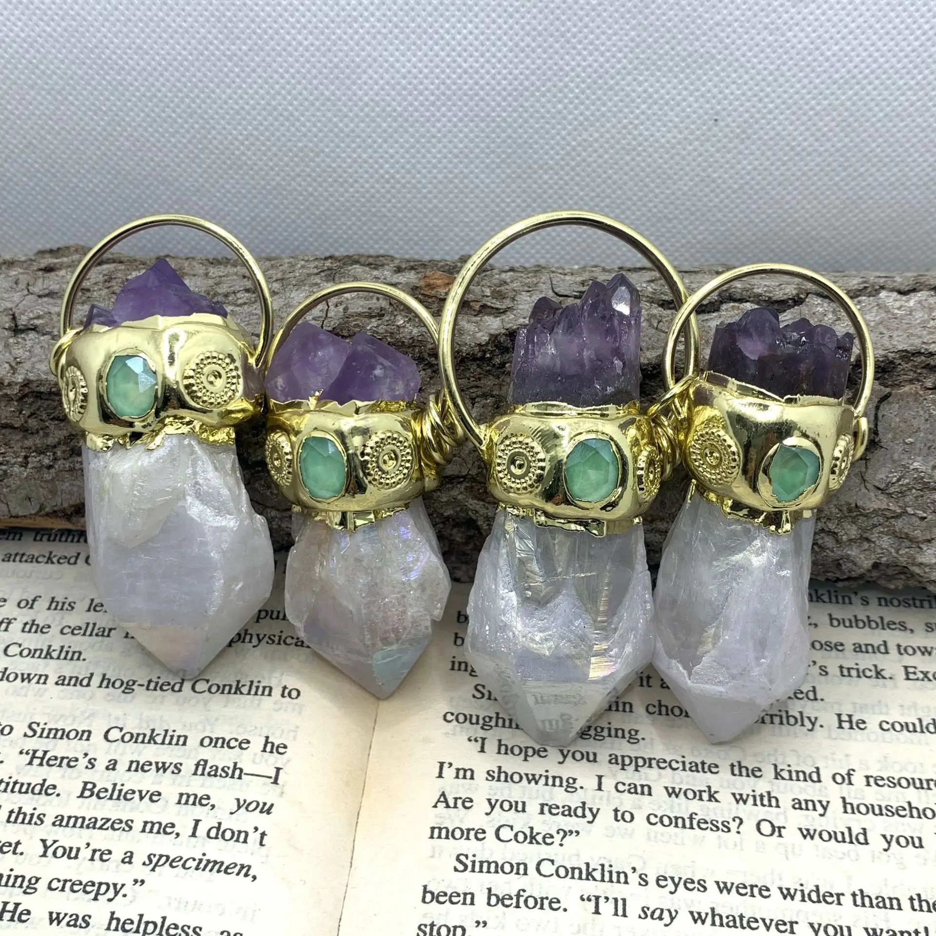 

Natural Milk White Crystal Amethysts Druzy Pendant Irregular Gold Plated Vintage Necklace Healing Quartz Charm for Jewely Making