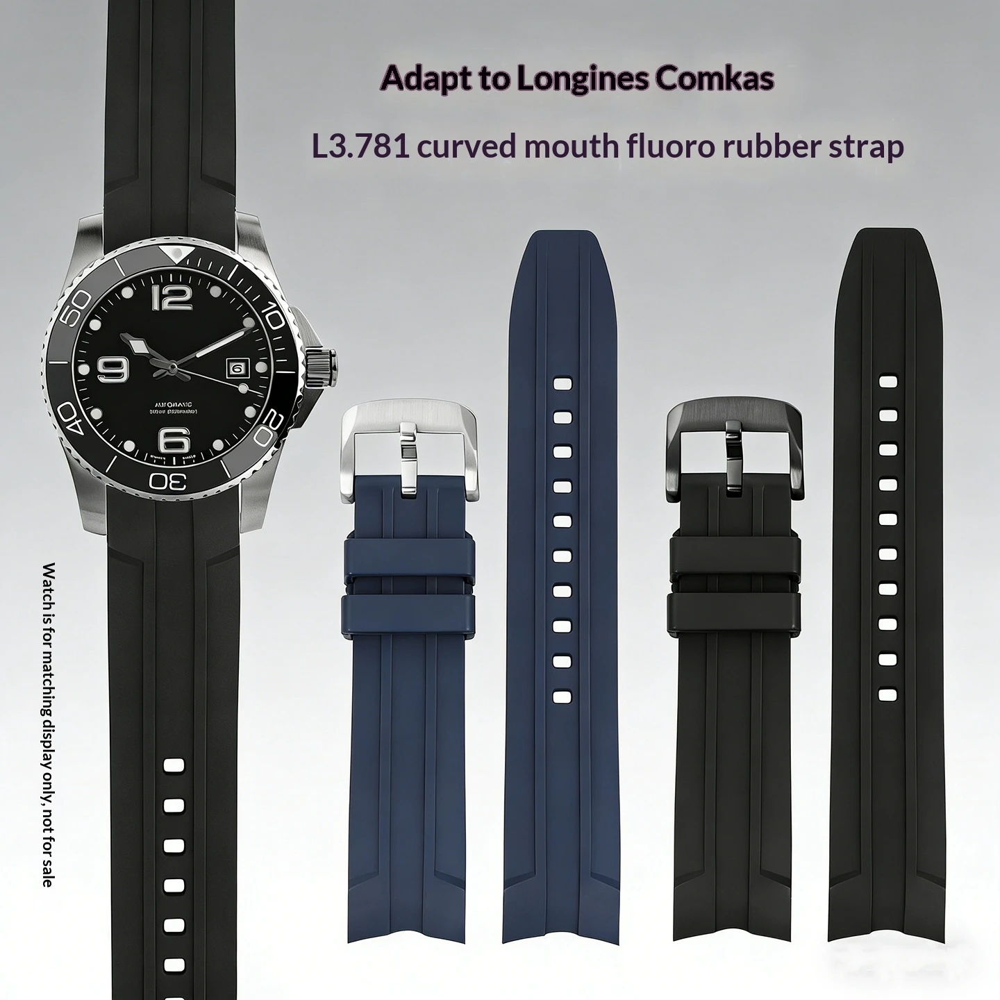Фото Ремешок для часов Longines L3781 L3782 L3.742.2, мягкий резиновый ремешок для часов, 21 мм, спортивный водонепроницаемый ремешок из FKM, мужской, с быстрым снятием №1