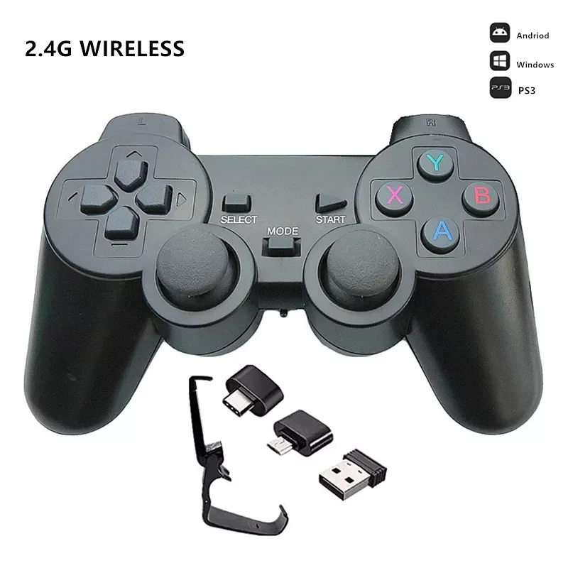 

Беспроводной игровой контроллер 2,4G, джойстик с адаптером Micro USB OTG для PS3/ПК/ТВ-бокса/телефона Android/планшета, геймпад